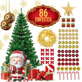 Kit 3 em 1 Natalina: Árvore De Natal 1,50m Decorada + 86 Enfeites e Pisca Pisca LED