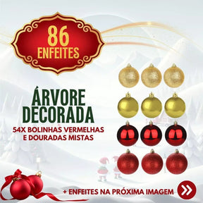 Kit 3 em 1 Natalina: Árvore De Natal 1,50m Decorada + 86 Enfeites e Pisca Pisca LED