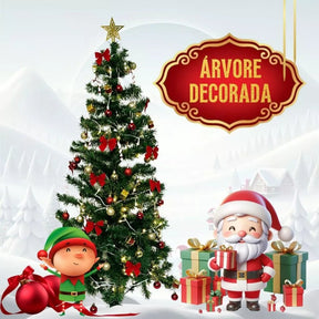 Kit 3 em 1 Natalina: Árvore De Natal 1,50m Decorada + 86 Enfeites e Pisca Pisca LED